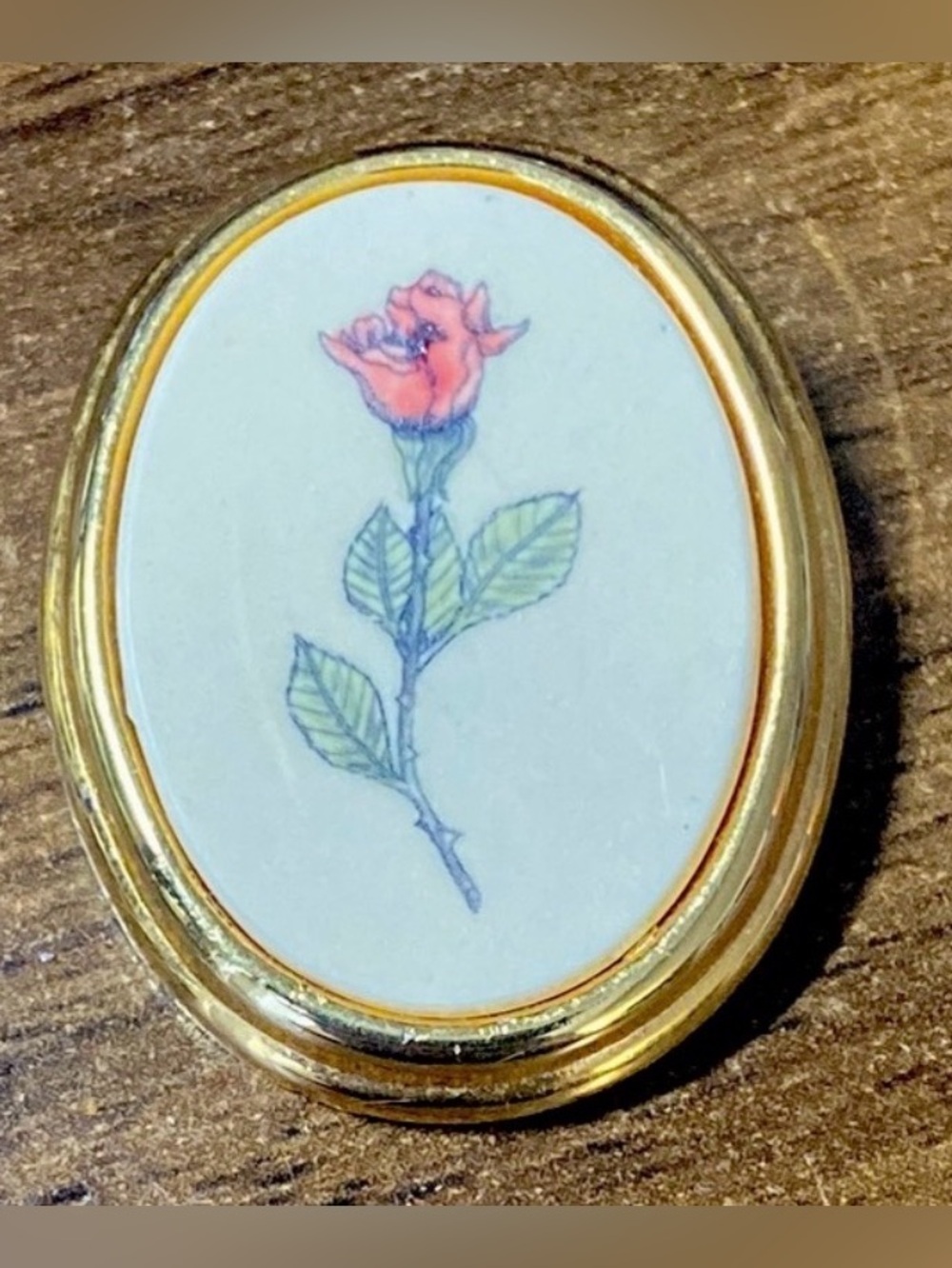 Vintage Barlow Gold Framed Brooch With Delicate Hand Painted Floral Design